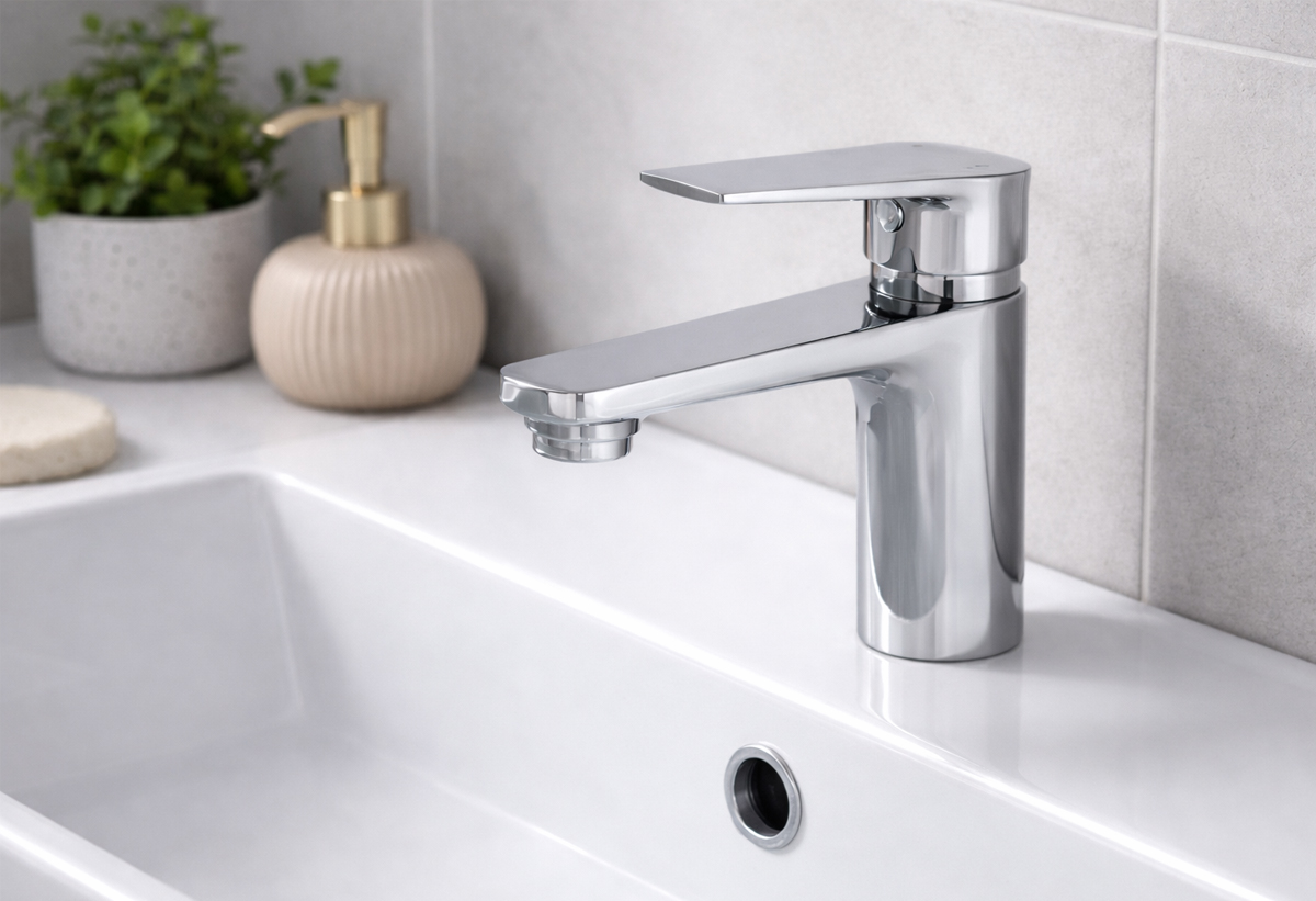 Απεικονίζεται η μπαταρία τοποθετημένη σε ένα νιπτήρα.